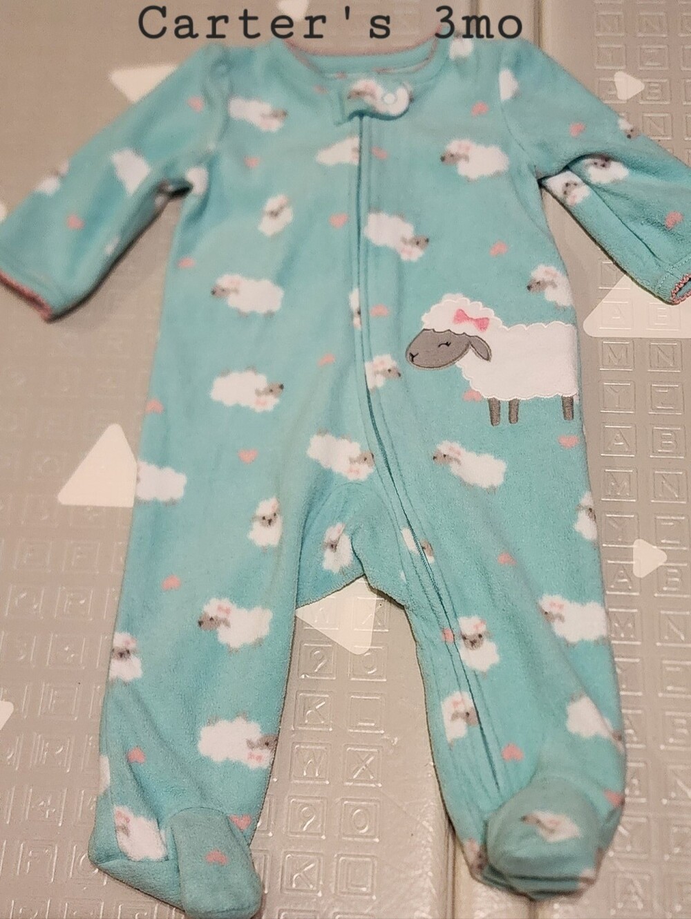 Carter's Aqua Fleece Footed One-Piece with Sheep Applique 3 Months